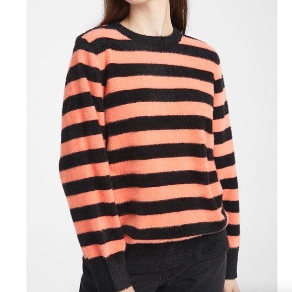 Pepaloves coral and black stripes fuzzy oversized sweater NWT - Picture 1 of 4